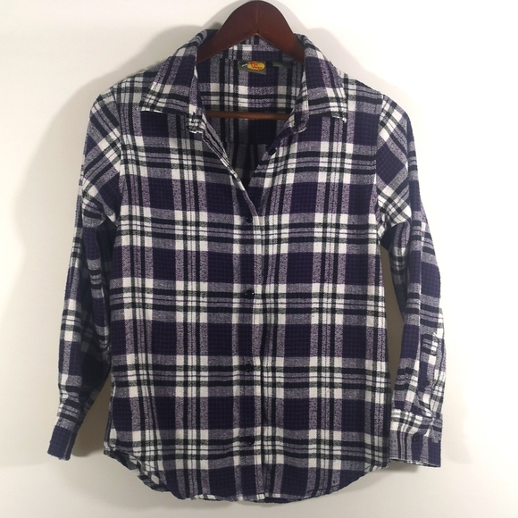 Girls Bass Pro Shops Purple, Black and White Plaid Flannel Button Shirt, Size XL - Picture 1 of 5